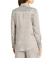 Antonio Melani x Amanda Jones Vaughan Joni Printed Satin Stripe Point Collar Long Sleeve Button Front Blouse