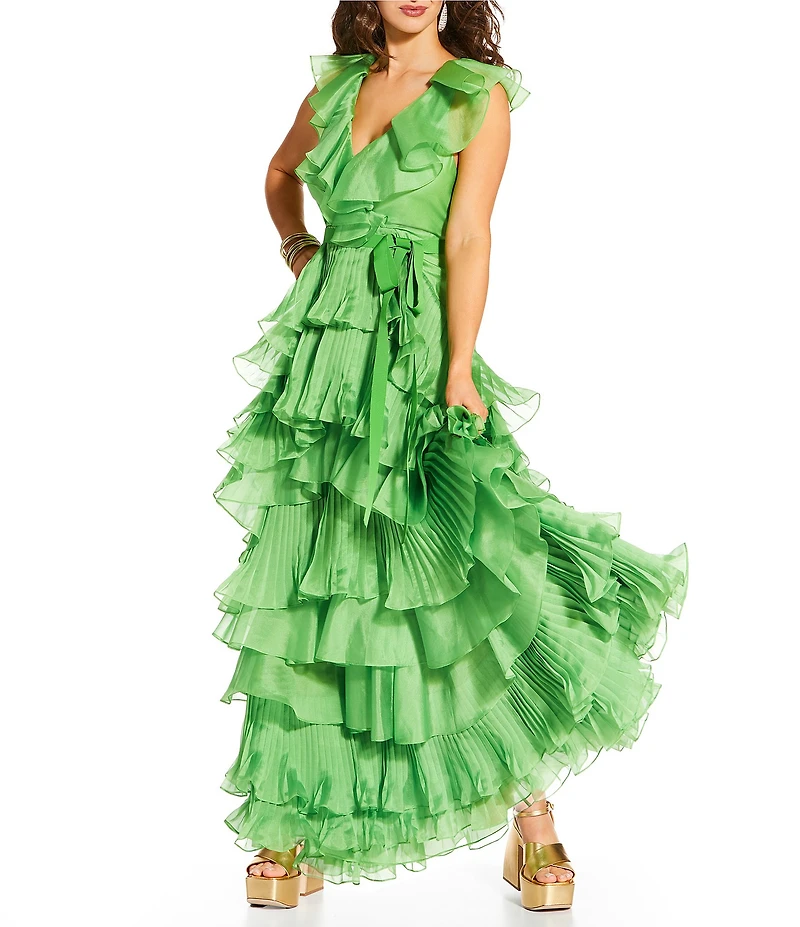 Antonio Melani x Amanda Jones Vaughan Keri Organza V-Neck Sleeveless A-Line Dress