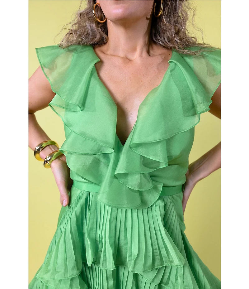 Antonio Melani x Amanda Jones Vaughan Keri Organza V-Neck Sleeveless A-Line Dress