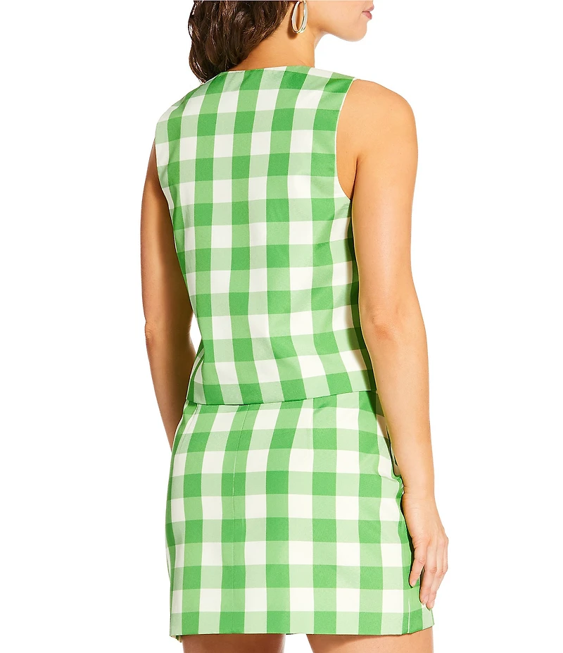 Antonio Melani x Amanda Jones Vaughan Lucie Coordinating Gingham Round Neck Sleeveless Button Front Blouse