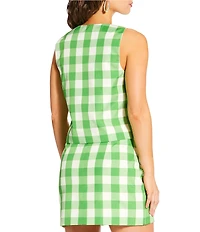 Antonio Melani x Amanda Jones Vaughan Lucie Coordinating Gingham Round Neck Sleeveless Button Front Blouse