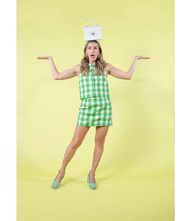 Antonio Melani x Amanda Jones Vaughan Lucie Coordinating Gingham Round Neck Sleeveless Button Front Blouse