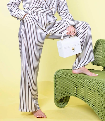 Antonio Melani x Amanda Jones Vaughan Sherry Coordinating Printed Satin Stripe Flat Front Wide Leg Pants