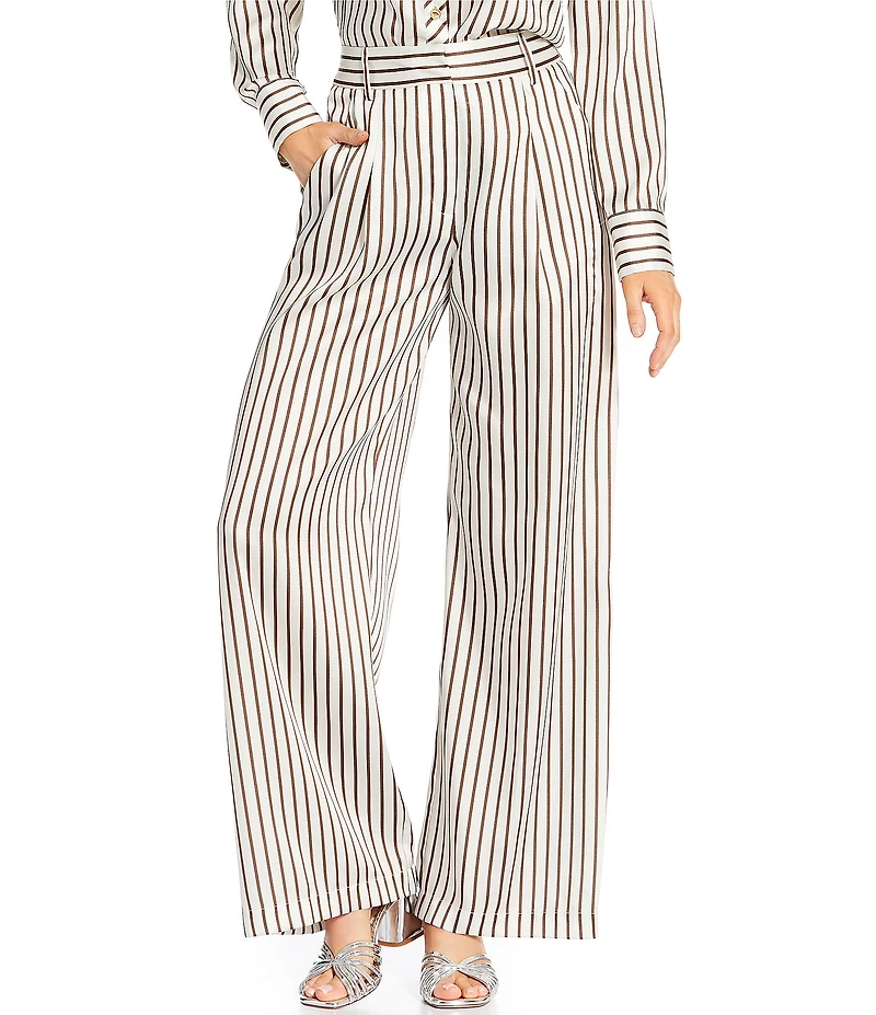 Antonio Melani x Amanda Jones Vaughan Sherry Coordinating Printed Satin Stripe Flat Front Wide Leg Pants