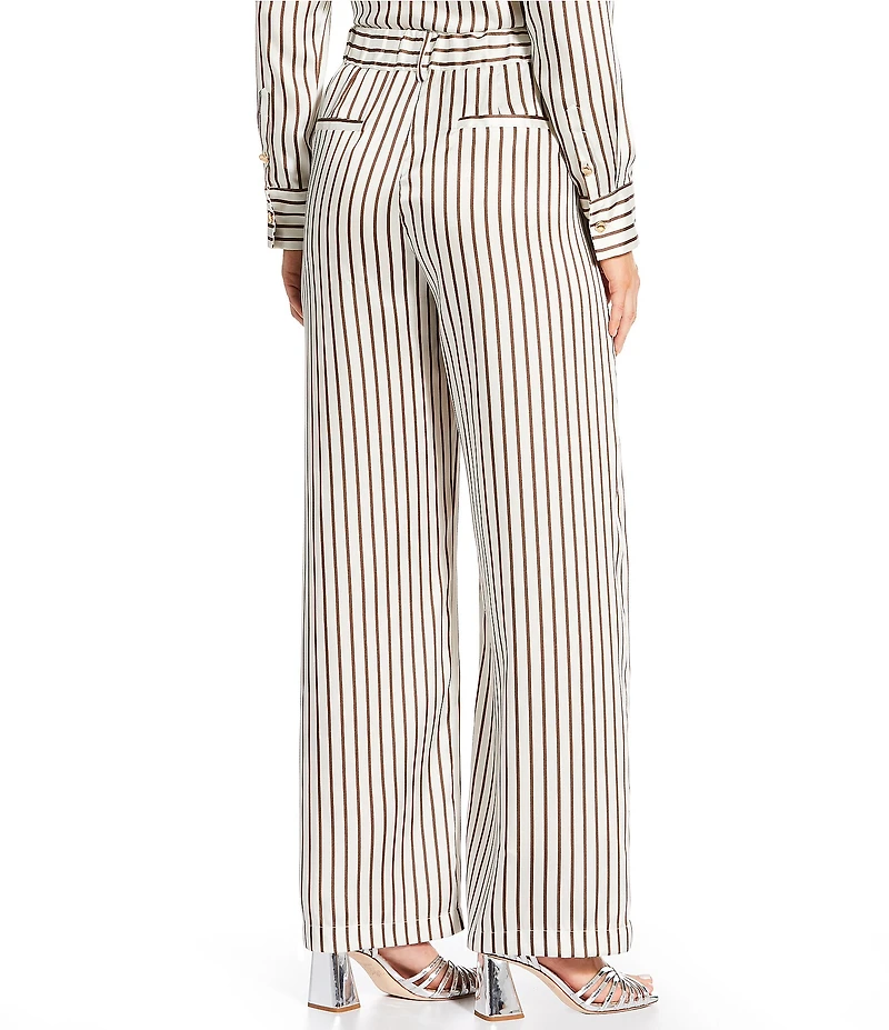 Antonio Melani x Amanda Jones Vaughan Sherry Coordinating Printed Satin Stripe Flat Front Wide Leg Pants