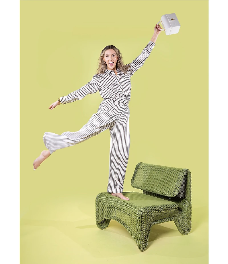 Antonio Melani x Amanda Jones Vaughan Sherry Coordinating Printed Satin Stripe Flat Front Wide Leg Pants