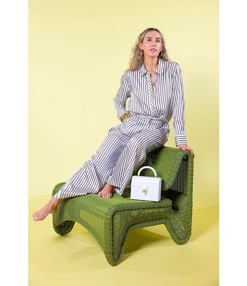 Antonio Melani x Amanda Jones Vaughan Sherry Coordinating Printed Satin Stripe Flat Front Wide Leg Pants