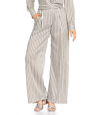 Antonio Melani x Amanda Jones Vaughan Sherry Coordinating Printed Satin Stripe Flat Front Wide Leg Pants