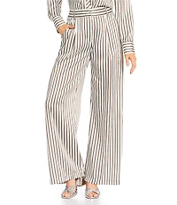 Antonio Melani x Amanda Jones Vaughan Sherry Coordinating Printed Satin Stripe Flat Front Wide Leg Pants