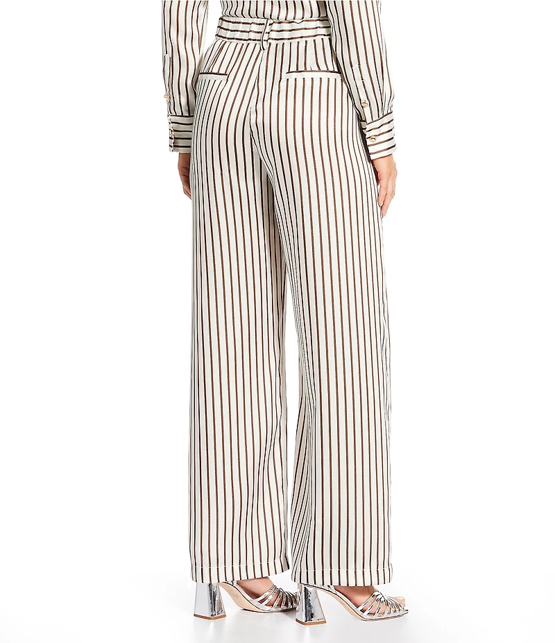 Antonio Melani x Amanda Jones Vaughan Sherry Coordinating Printed Satin Stripe Flat Front Wide Leg Pants
