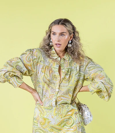 Antonio Melani x Amanda Jones Vaughan Stevie Coordinating Paisley Point Collar Long Sleeve Button Front Blouse
