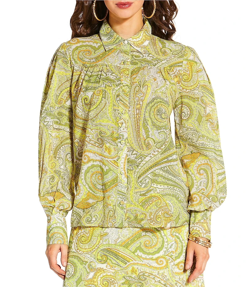 Antonio Melani x Amanda Jones Vaughan Stevie Coordinating Paisley Point Collar Long Sleeve Button Front Blouse