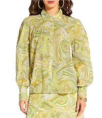 Antonio Melani x Amanda Jones Vaughan Stevie Coordinating Paisley Point Collar Long Sleeve Button Front Blouse