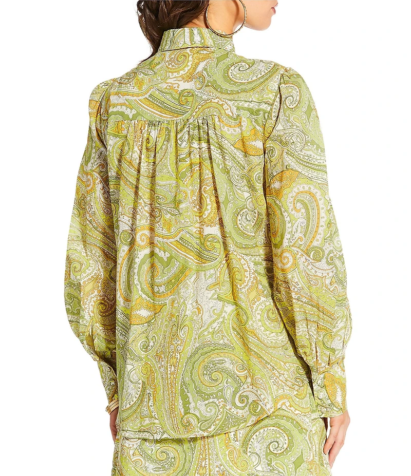 Antonio Melani x Amanda Jones Vaughan Stevie Coordinating Paisley Point Collar Long Sleeve Button Front Blouse