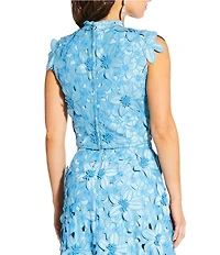 Antonio Melani x Amanda Jones Vaughan Waverly Coordinating 3D Lace Mock Neck Cap Sleeve Blouse