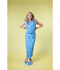 Antonio Melani x Amanda Jones Vaughan Waverly Coordinating 3D Lace Mock Neck Cap Sleeve Blouse