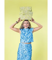 Antonio Melani x Amanda Jones Vaughan Waverly Coordinating 3D Lace Mock Neck Cap Sleeve Blouse