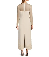 Antonio Melani x Elizabeth Damrich Babe Mesh Long Sleeve Crepe Soutache Full Length Dress