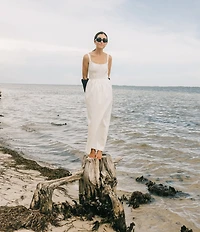 Antonio Melani x Elizabeth Damrich Glass Stretch Mikado Scoop Neck Sleeveless Embellished A-Line Maxi Dress