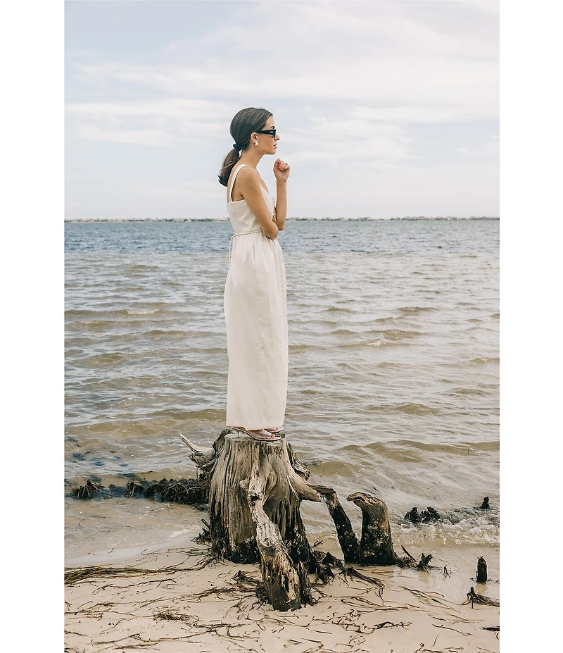 Antonio Melani x Elizabeth Damrich Glass Stretch Mikado Scoop Neck Sleeveless Embellished A-Line Maxi Dress