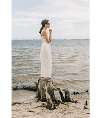 Antonio Melani x Elizabeth Damrich Glass Stretch Mikado Scoop Neck Sleeveless Embellished A-Line Maxi Dress