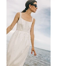 Antonio Melani x Elizabeth Damrich Glass Stretch Mikado Scoop Neck Sleeveless Embellished A-Line Maxi Dress