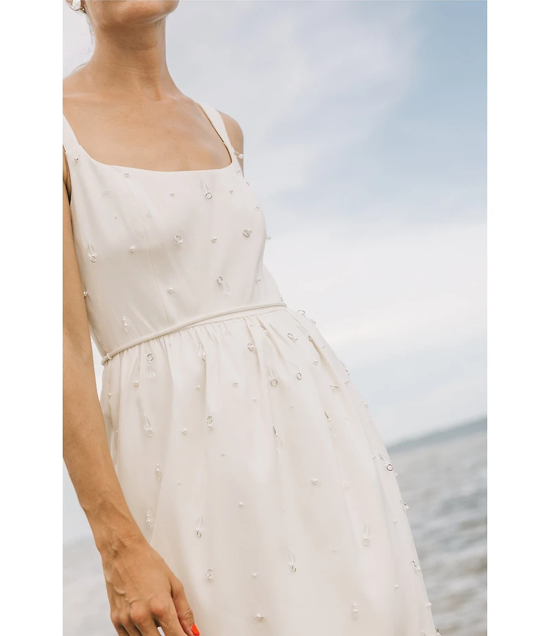 Antonio Melani x Elizabeth Damrich Glass Stretch Mikado Scoop Neck Sleeveless Embellished A-Line Maxi Dress