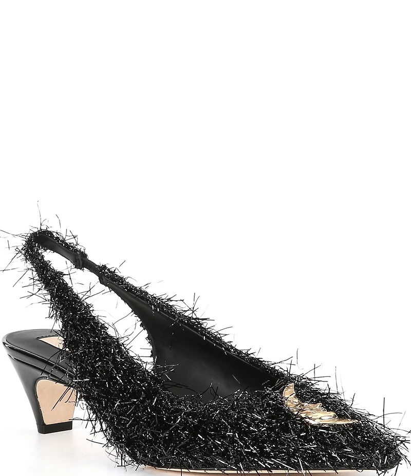 Antonio Melani x Elizabeth Damrich Moon Boucle Ornamented Frayed Detail Slingback Pumps