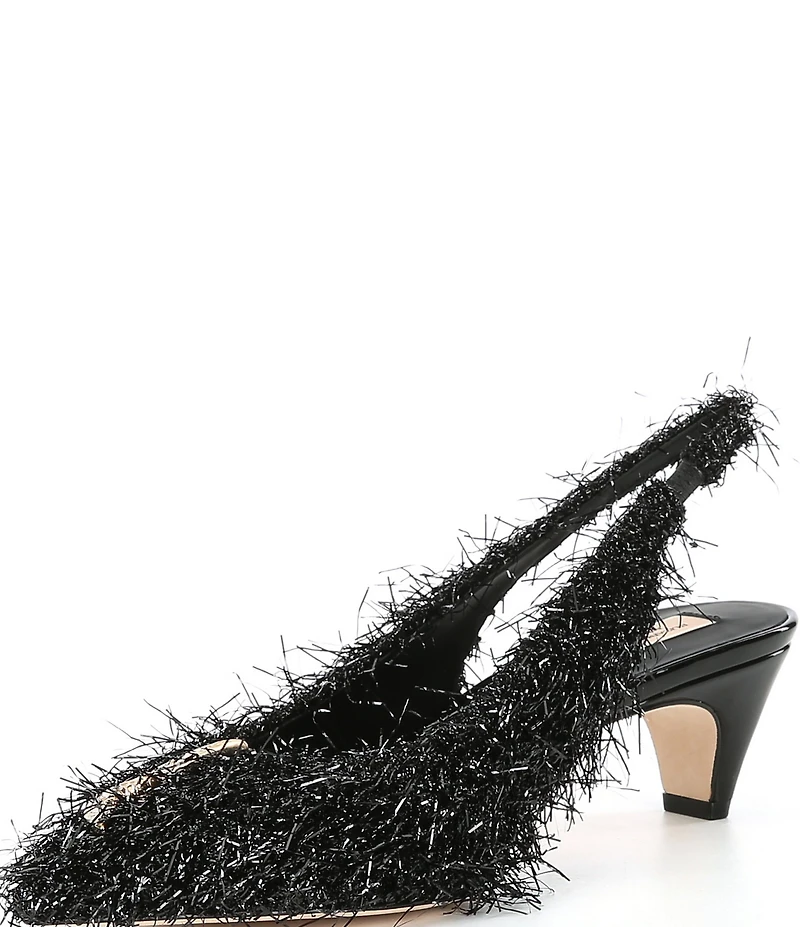 Antonio Melani x Elizabeth Damrich Moon Boucle Ornamented Frayed Detail Slingback Pumps