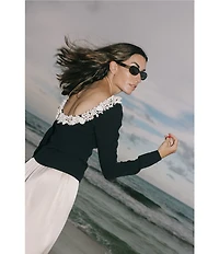 Antonio Melani x Elizabeth Damrich Seashell Crepe Boat Neck Long Sleeve Blouse