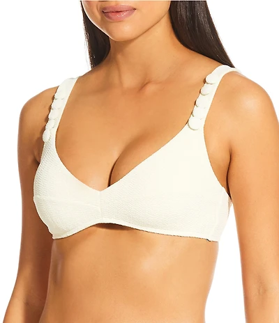 Antonio Melani x M.G. Style Amalfi Textured Covered Button Strap Bralette Swim Top