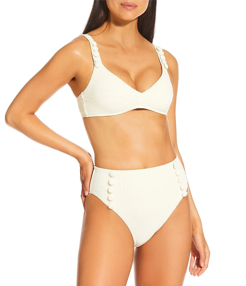 Antonio Melani x M.G. Style Amalfi Textured Covered Button Strap Bralette Swim Top
