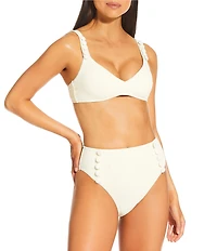 Antonio Melani x M.G. Style Amalfi Textured Covered Button Strap Bralette Swim Top