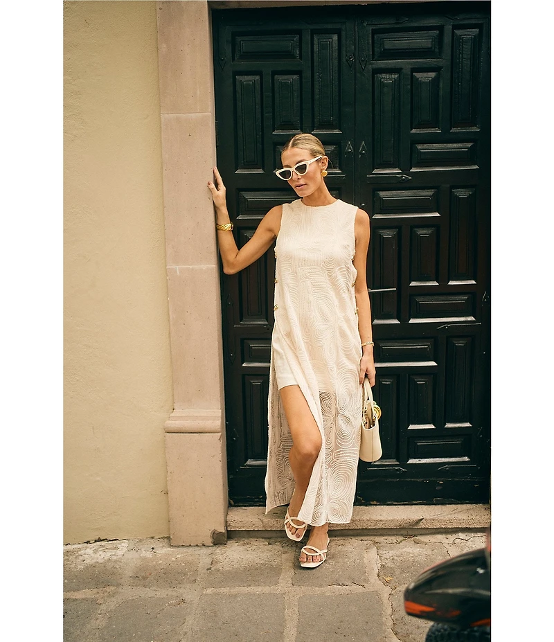 Antonio Melani x M.G. Style Blake Soutache Round Neck Sleeveless Shift Maxi Dress