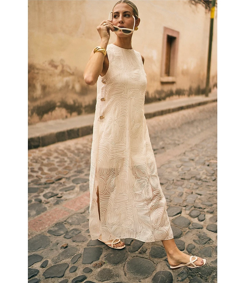 Antonio Melani x M.G. Style Blake Soutache Round Neck Sleeveless Shift Maxi Dress