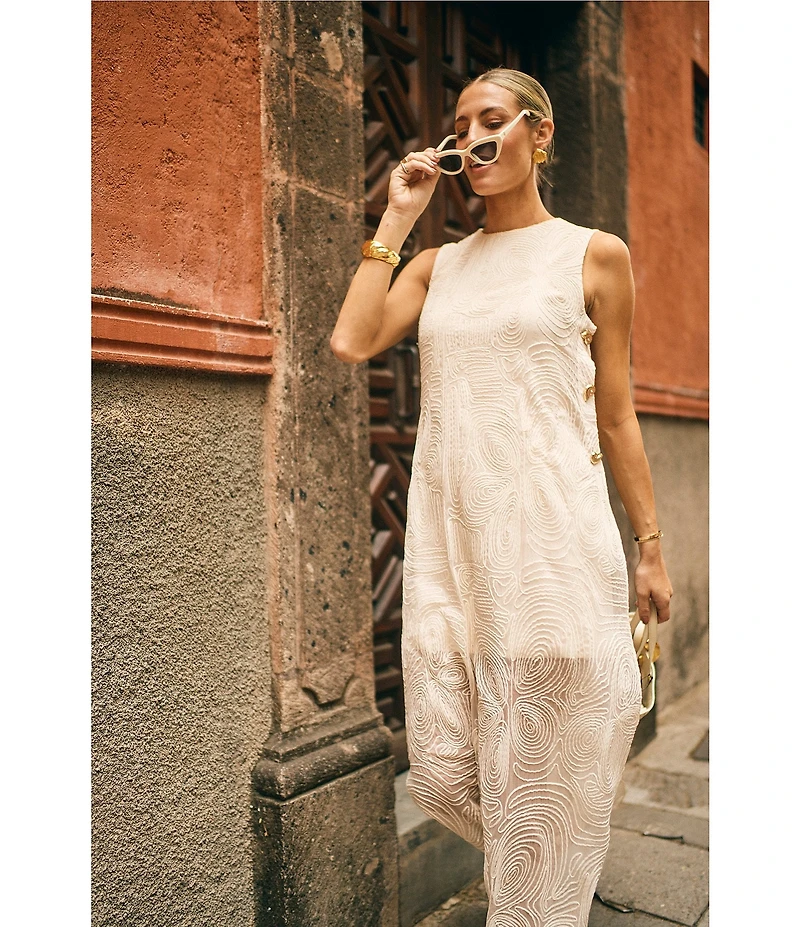 Antonio Melani x M.G. Style Blake Soutache Round Neck Sleeveless Shift Maxi Dress