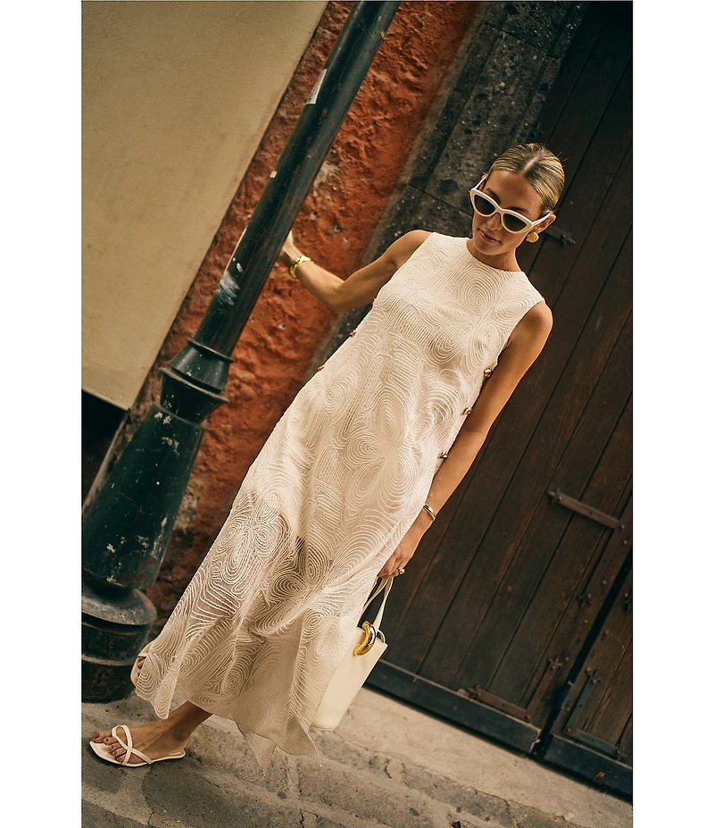 Antonio Melani x M.G. Style Blake Soutache Round Neck Sleeveless Shift Maxi Dress