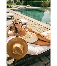 Antonio Melani x M.G. Style Capri Textured Cut Out Crochet Floral Applique One Piece Swimsuit