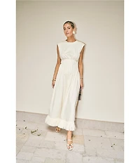 Antonio Melani x M.G. Style Jenny Round Neck Sleeveless Pleat A-Line Fringe Dress