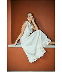 Antonio Melani x M.G. Style Jenny Round Neck Sleeveless Pleat A-Line Fringe Dress