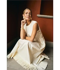Antonio Melani x M.G. Style Jenny Round Neck Sleeveless Pleat A-Line Fringe Dress