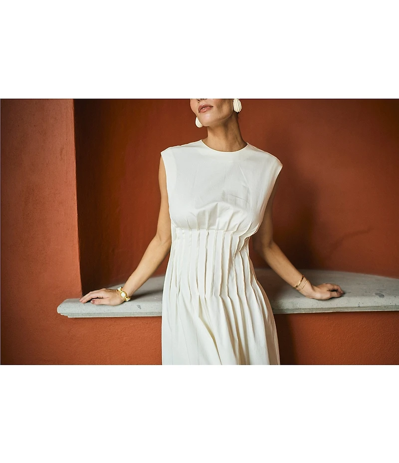 Antonio Melani x M.G. Style Jenny Round Neck Sleeveless Pleat A-Line Fringe Dress