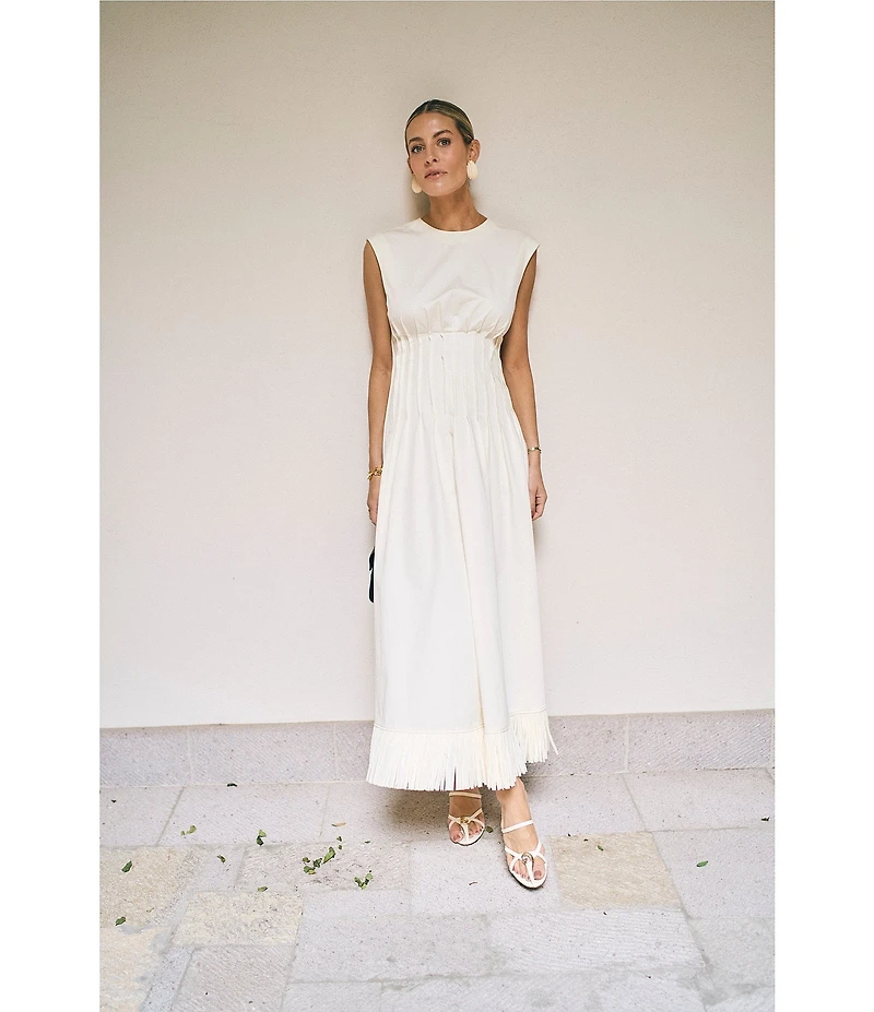 Antonio Melani x M.G. Style Jenny Round Neck Sleeveless Pleat A-Line Fringe Dress