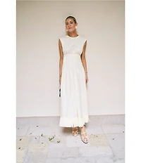 Antonio Melani x M.G. Style Jenny Round Neck Sleeveless Pleat A-Line Fringe Dress