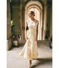 Antonio Melani x M.G. Style Jenny Round Neck Sleeveless Pleat A-Line Fringe Dress