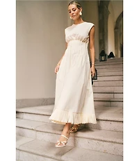 Antonio Melani x M.G. Style Jenny Round Neck Sleeveless Pleat A-Line Fringe Dress