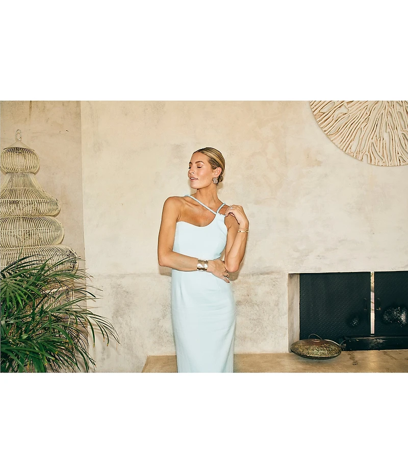 Antonio Melani x M.G. Style Kate One Shoulder Sweetheart Neckline Fringe Midi Dress