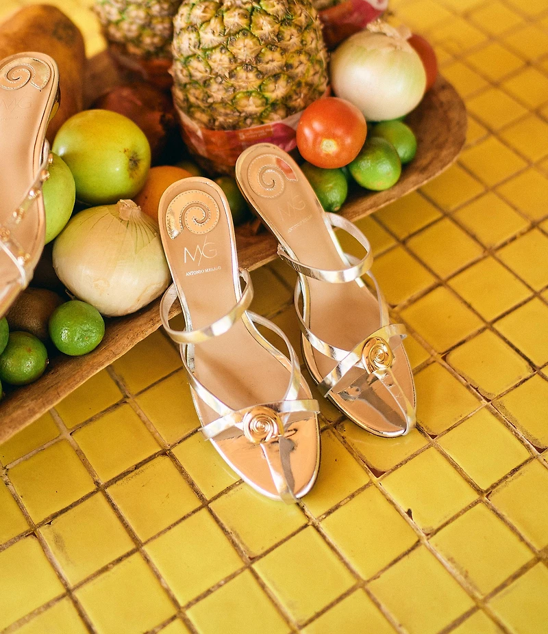 Antonio Melani x M.G. Style Leo Leather Shell Ornamented Dress Sandals