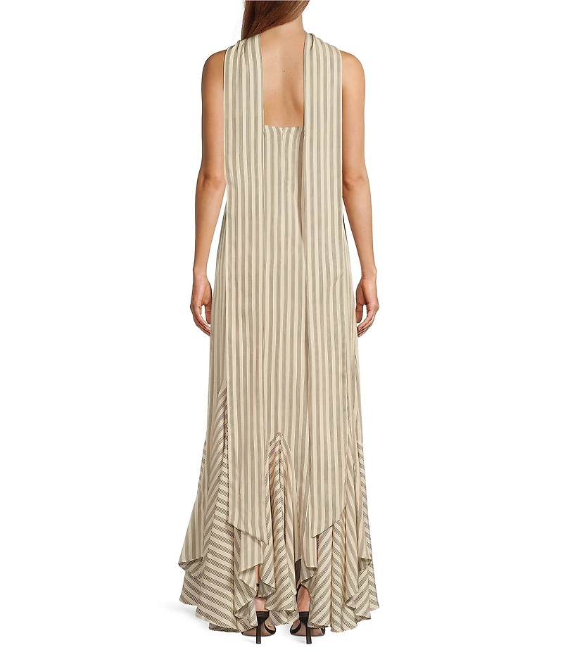 Antonio Melani x M.G. Style Mallie Detached Scarf Square Neck Sleeveless Asymmetrical Hem Mermaid Maxi Dress