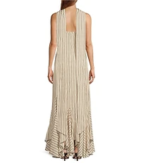Antonio Melani x M.G. Style Mallie Detached Scarf Square Neck Sleeveless Asymmetrical Hem Mermaid Maxi Dress